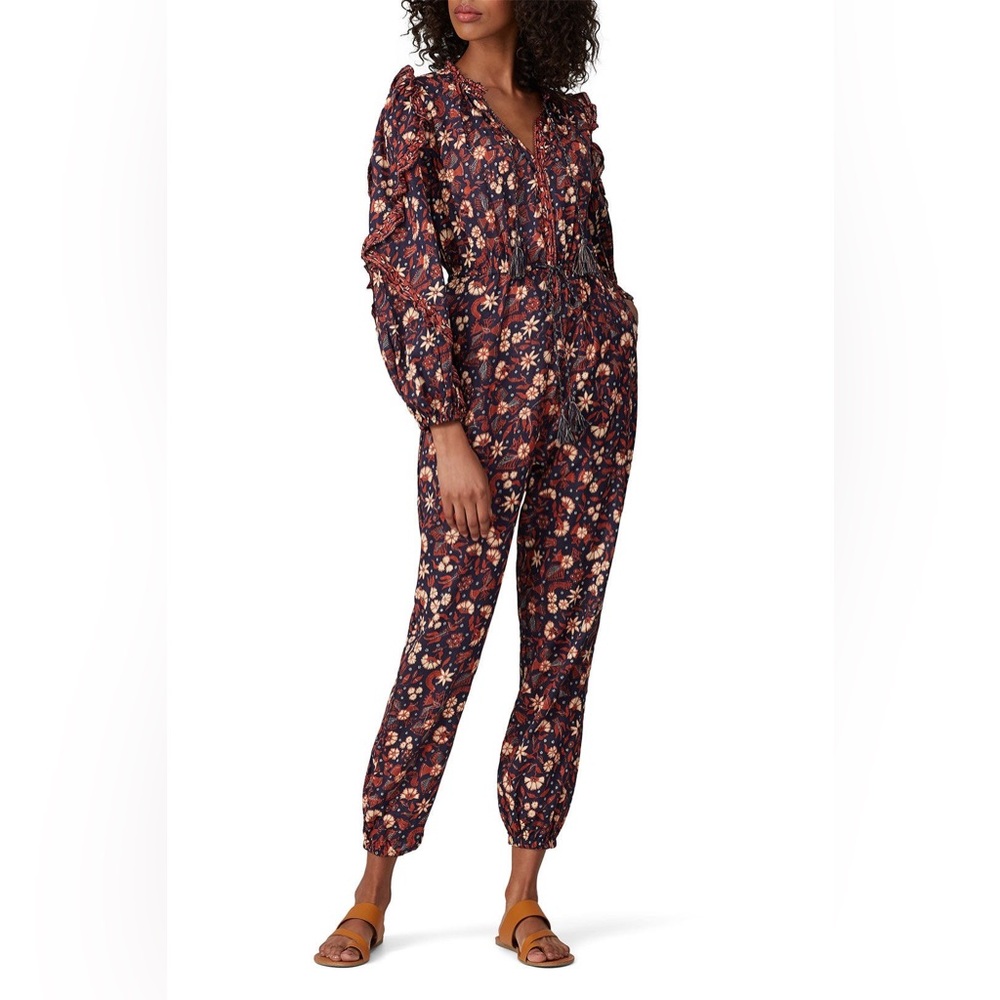 Ulla Johnson Womens Delphine Jumpsuit Tasseled Floral Midnight Blue‎ Size 4